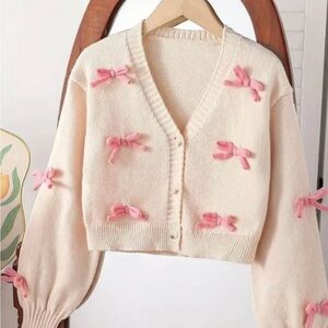 Girls Apricot Cardigan with Pink Bows
